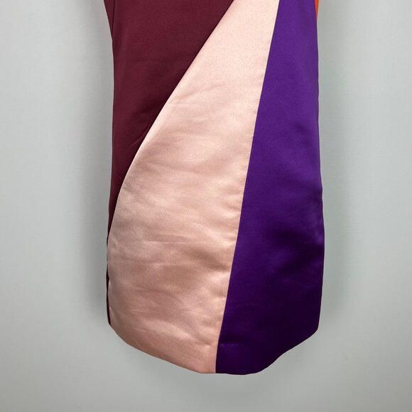 Milly Womens Peau De Soie Colorblock Seamed Shift Dress Burgundy Purple size 2 - Picture 5 of 12